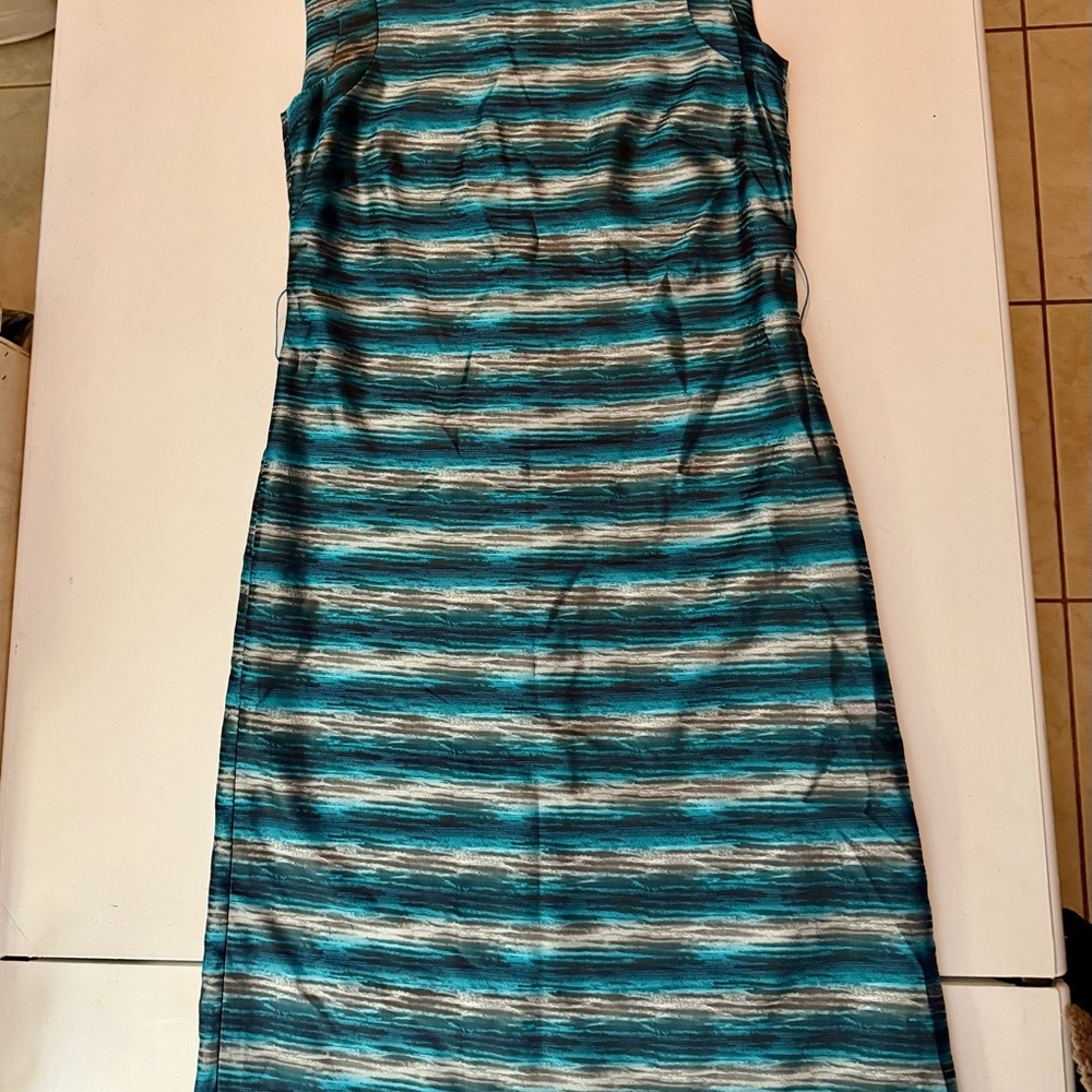 ANTONIO MELANI Teal and Black Striped Midi Dress - Picture 2 of 6